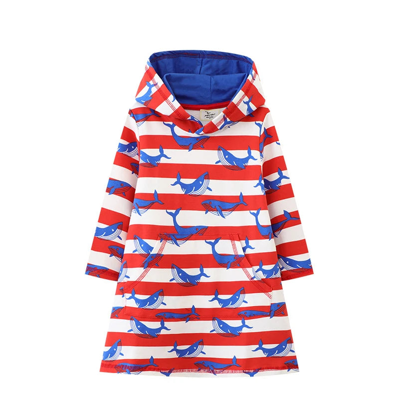Long-Sleeved Cartoon Print Autumn Girls' Dresses