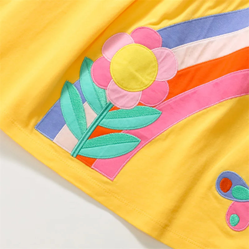 Butterfly and Rainbow Design Short Sleeve Party Frocks for Girls childrensterritory