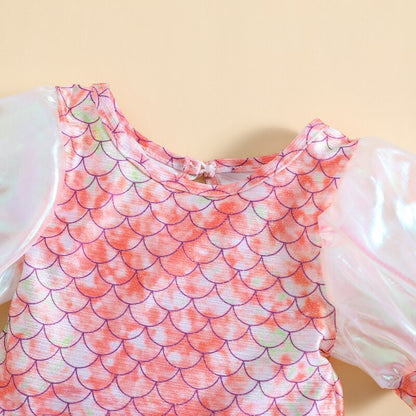 Fish Scale Pattern Toddler Girl Beachwear Dress childrensterritory