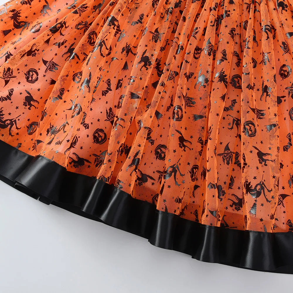 Kid Girls Pumpkin Spider Print Tutu Princess Dresses childrensterritory