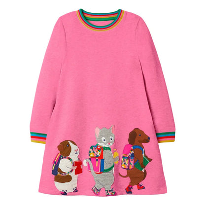 Lovely Cartoon Animals Design Little Girls Casual Dresses childrensterritory