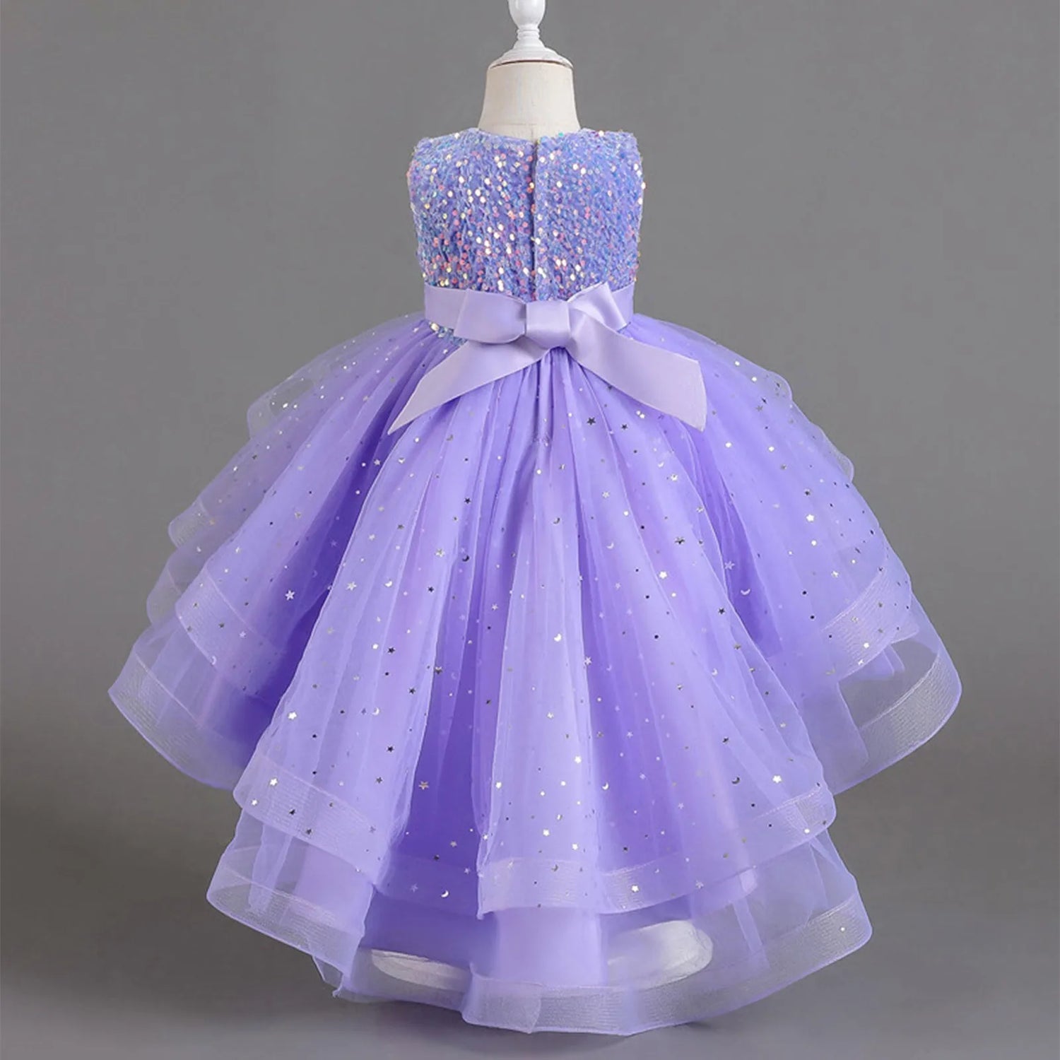 Sleeveless Sequins Design Kids Girls Party Trailing Dresses