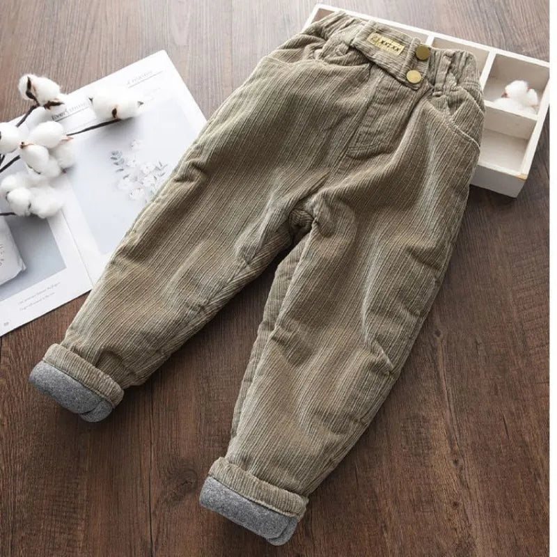 Kids Ankle Length Solid Fleece Warm Cargo Pants Trousers childrensterritory