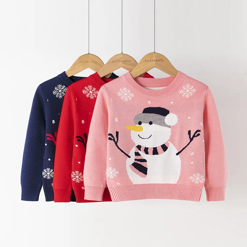 Kids' Long-Sleeved Snowman Design Winter Sweater