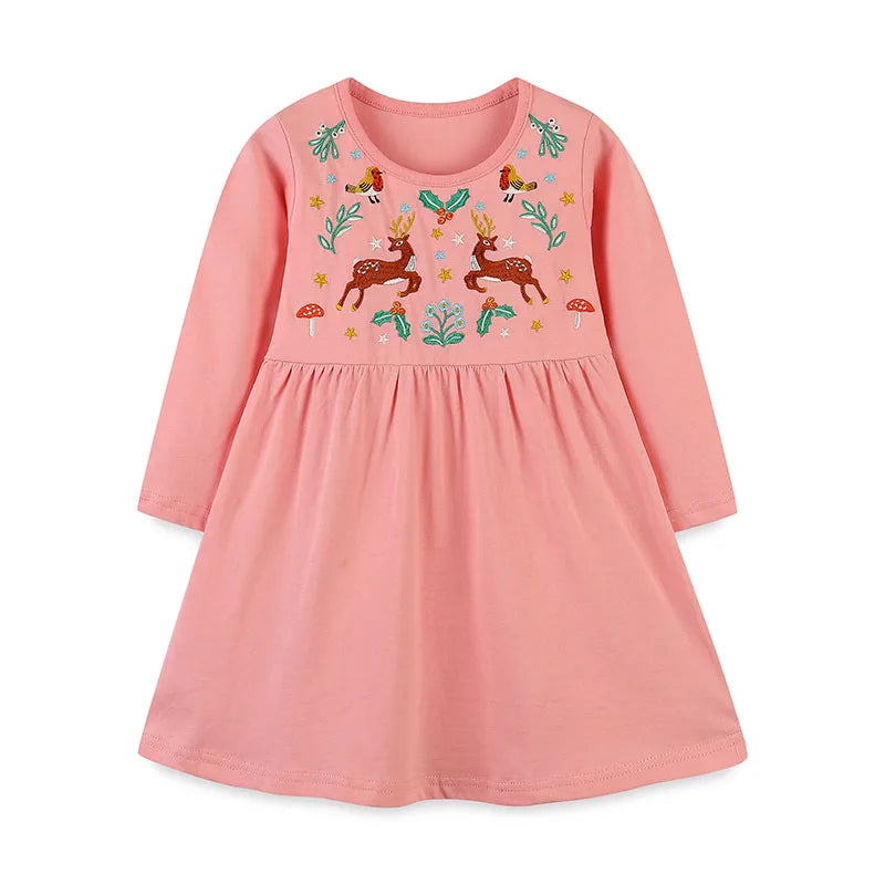 Horse Print Girls Long-Sleeved Casual Dresses childrensterritory