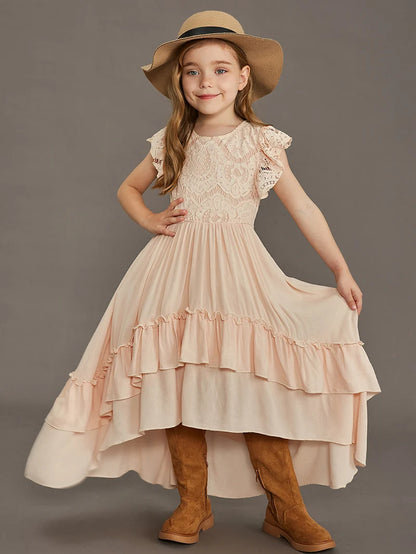 Kids Girls Stylish Lace Design Cotton Bohemia Long Dresses childrensterritory