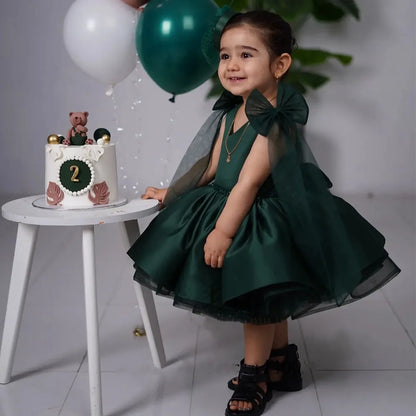 V Neck Flower Girl Tiered Birthday Party Dress with Bow