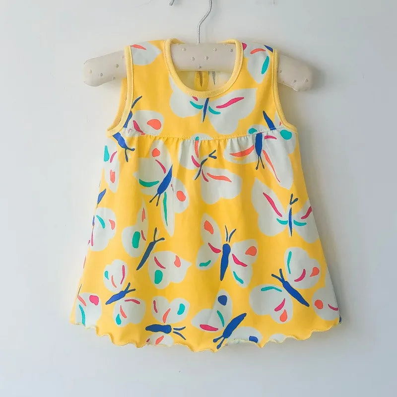 Baby Girl Floral and Cartoon Print Summer Cotton Dresses
