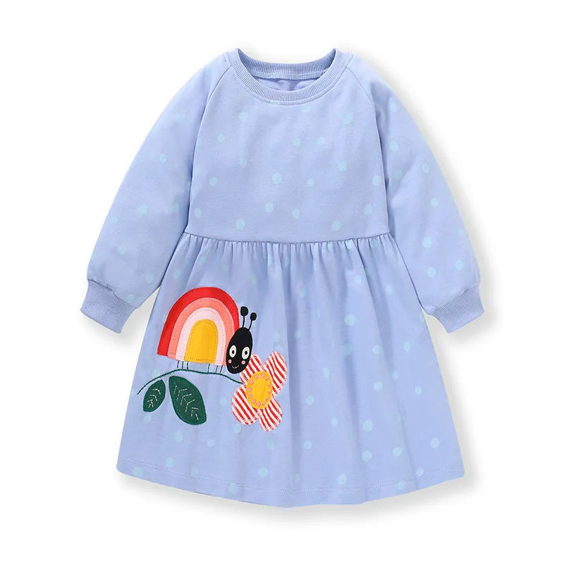 Kids Girls Soft Cotton Long Sleeve Printed Floral Birthday Dresses childrensterritory