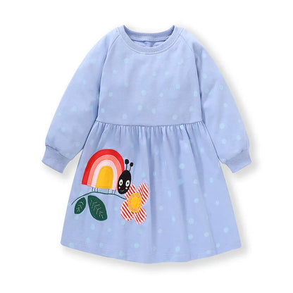Kids Girls Soft Cotton Long Sleeve Printed Floral Birthday Dresses childrensterritory