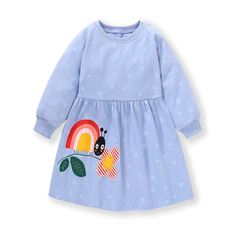 Kids Girls Long Sleeve Floral Warm Princess Dresses