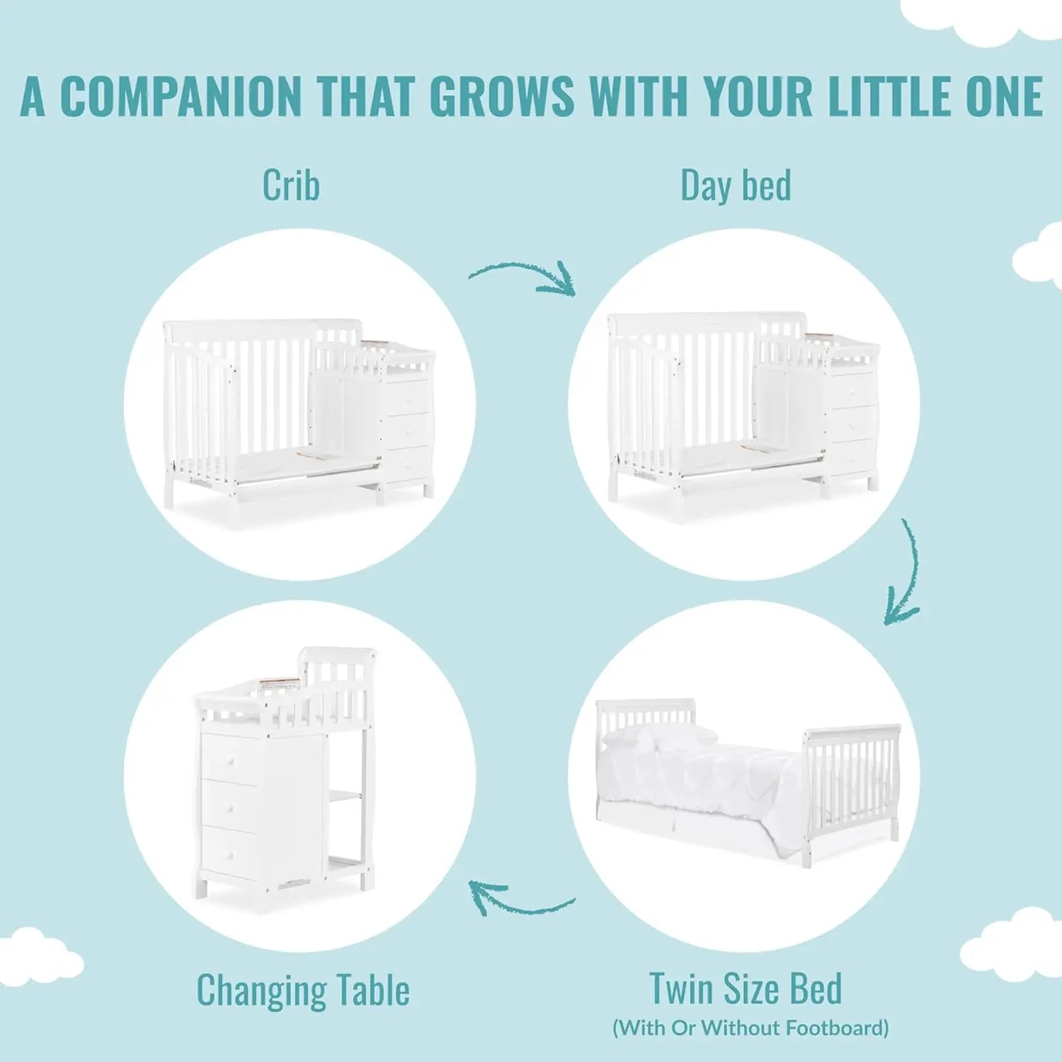 4-in-1 Baby Mini Convertible Crib And Changer childrensterritory