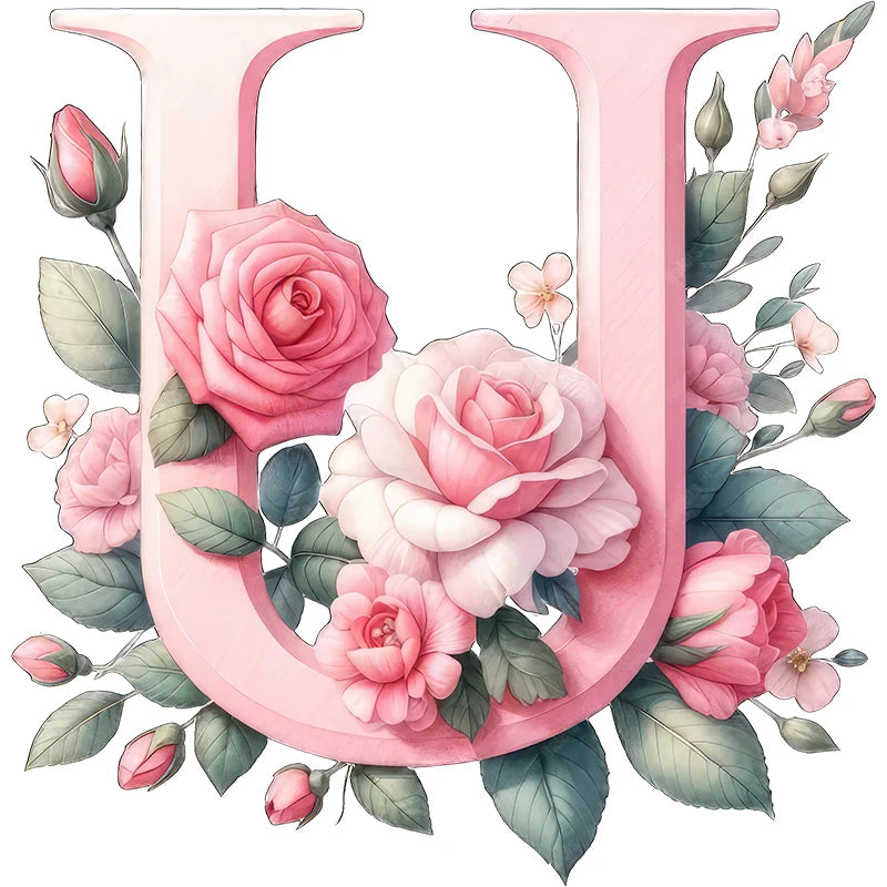 Self-Adhesive Pink Flower Letter Art Wall Decals