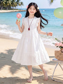 Lace Design Kids Girls Stylish Cotton Princess Dress for Summer
