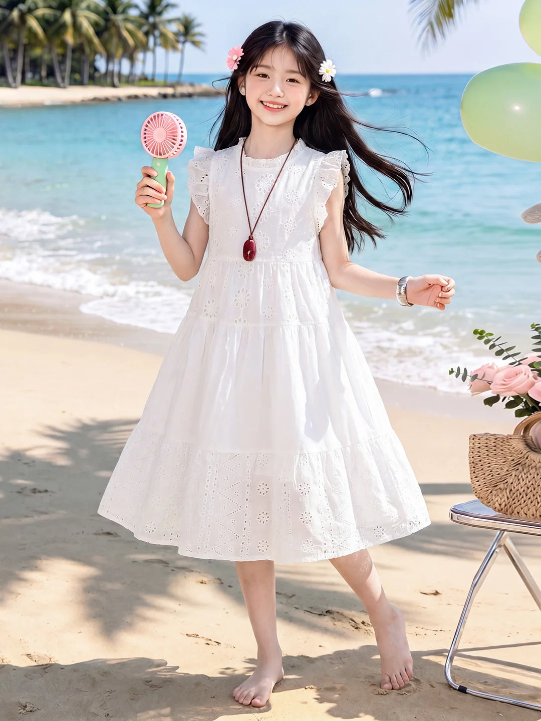 Young Girls Floral Embroidery Summer Party Dress