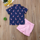 Flamingo Print Kid Boy Party Suit Shirt and Solid Shorts Set childrensterritory