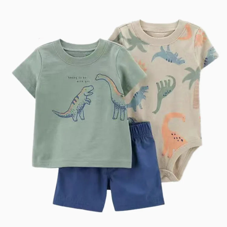 Baby Boys Cotton 3-Piece Short Bodysuit Set for Summer