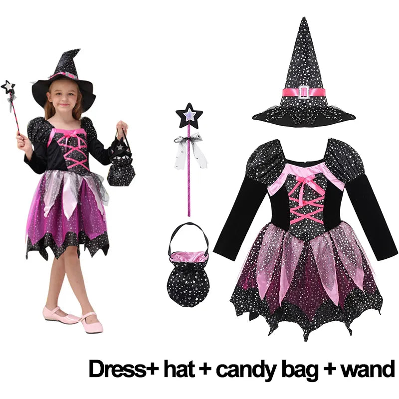 Kids Girls Fancy Cosplay Dresses for Halloween with Pumpkin Bag childrensterritory