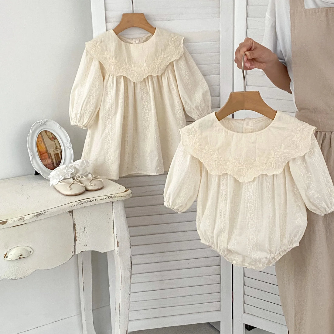 Flower Embroidery Baby Sisters Matching Outfits childrensterritory