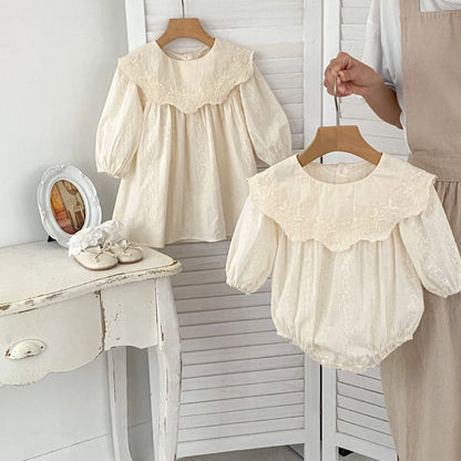 Flower Embroidery Baby Sisters Matching Outfits childrensterritory