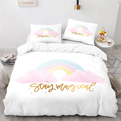Rainbow Print Lovely Duvet Cover Pillowcase Kids Bedding Set