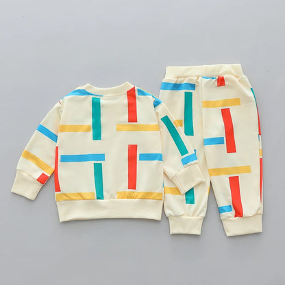 Color Stripe Print Long Sleeve Pullover and Pants Set for Infant childrensterritory