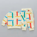 Color Stripe Print Long Sleeve Pullover and Pants Set for Infant childrensterritory