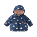 Girls Floral And Swan Printed Zipper Hooded Warm Jackets childrensterritory