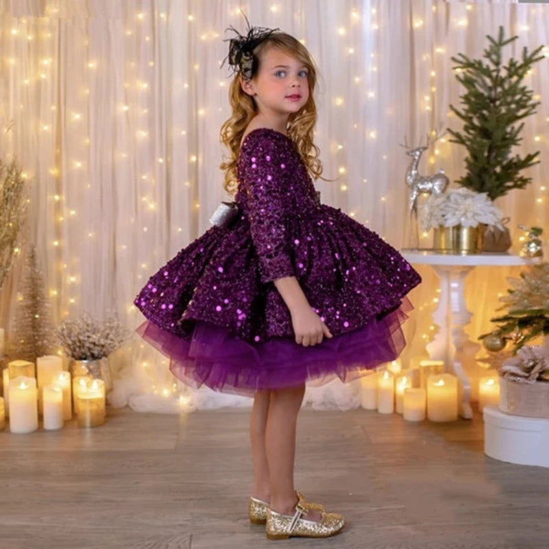 Elegant Fluffy Glitter Bowtie Birthday Wedding Dresses for Girls childrensterritory