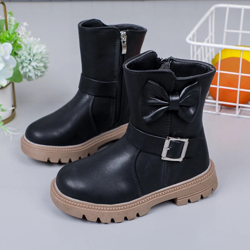 Kids Solid Color Long Snow Boots with Buckle Design childrensterritory