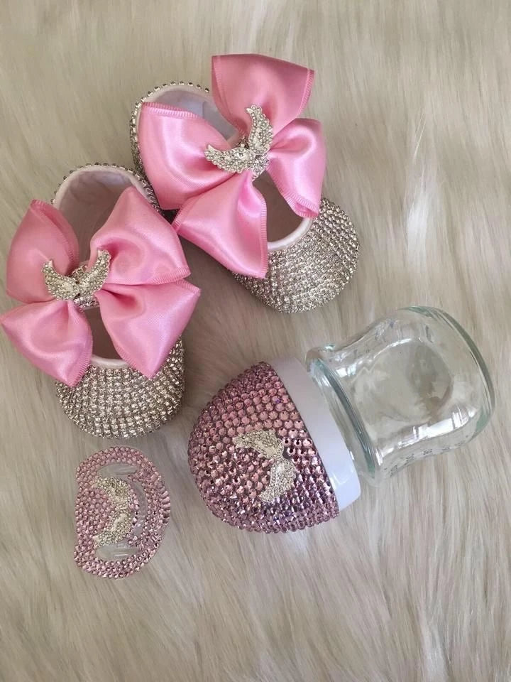 Luxury Keepsake Diamond Baby Bottles and Shoes Headband Set childrensterritory