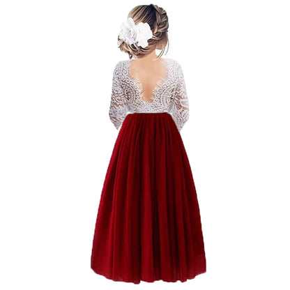 Kids Girls Flower Lace Design Princess Party Dresses for Summer childrensterritory
