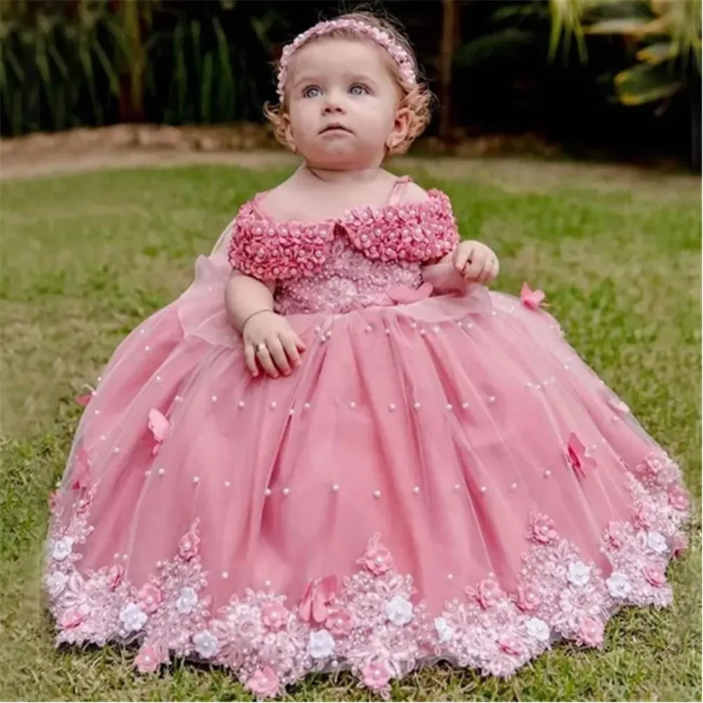 Butterfly Flowers Design Puffy Tulle Wedding Birthday Party Gowns