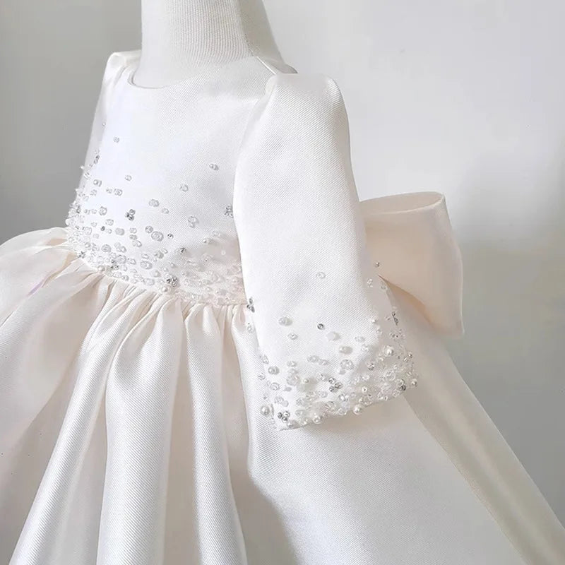 Baby Girls Elegant Tulle Pearls Design Baptism, Wedding Dresses childrensterritory