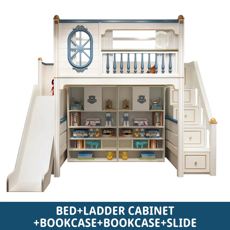 Kids Modren Bunk Bed with Bookcase and Wardrobe childrensterritory