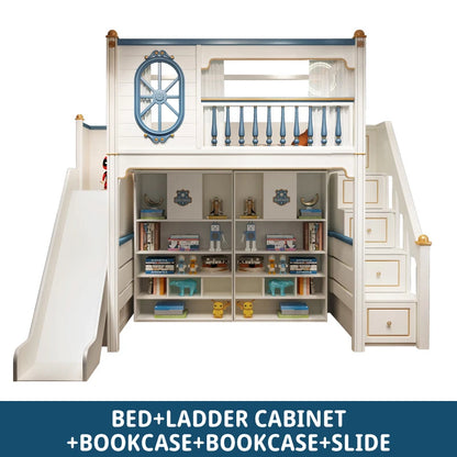 Kids Modren Bunk Bed with Bookcase and Wardrobe childrensterritory