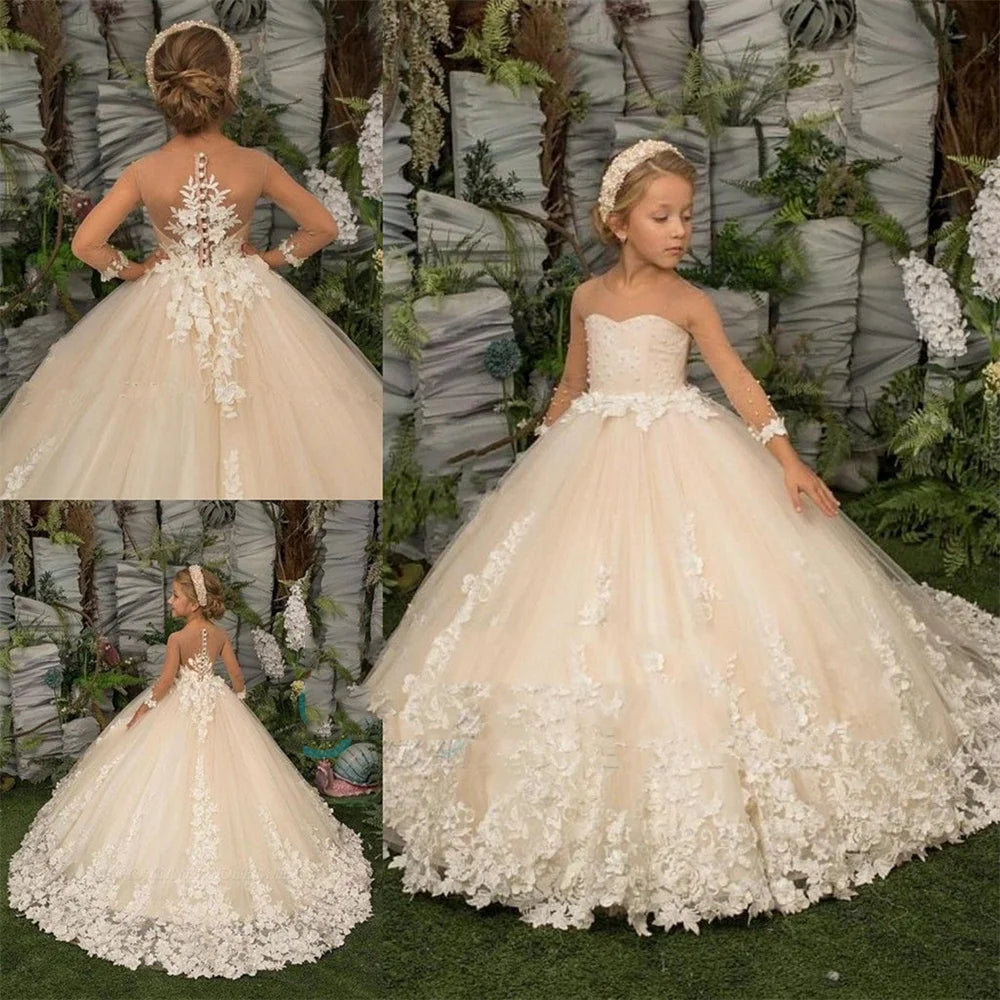 Girls A Line Pearls Applique Pageant Gowns for Birthdays/Weddings