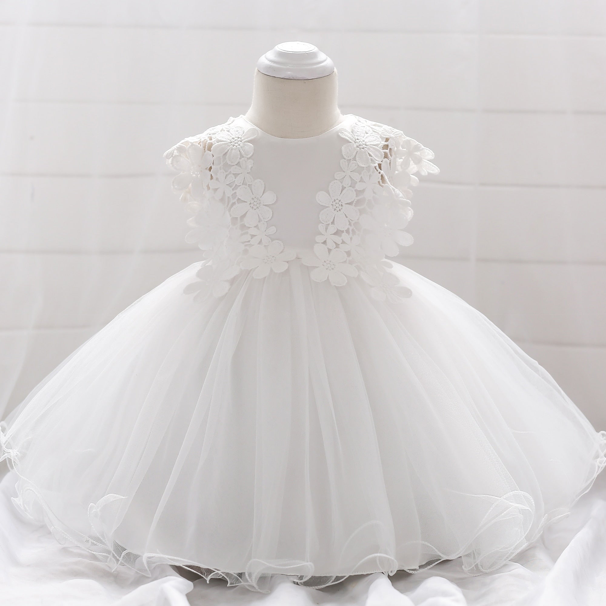 Baby Girl Flower Tulle Laced Baptism Wedding Party Dress childrensterritory