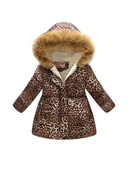 Kids Girls Cotton-Padded Flower Print and Fleece Hooded Jackets childrensterritory