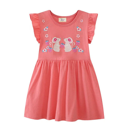 Kids Girls Short Sleeve Mermaid Embroidery Birthday Party Dresses childrensterritory