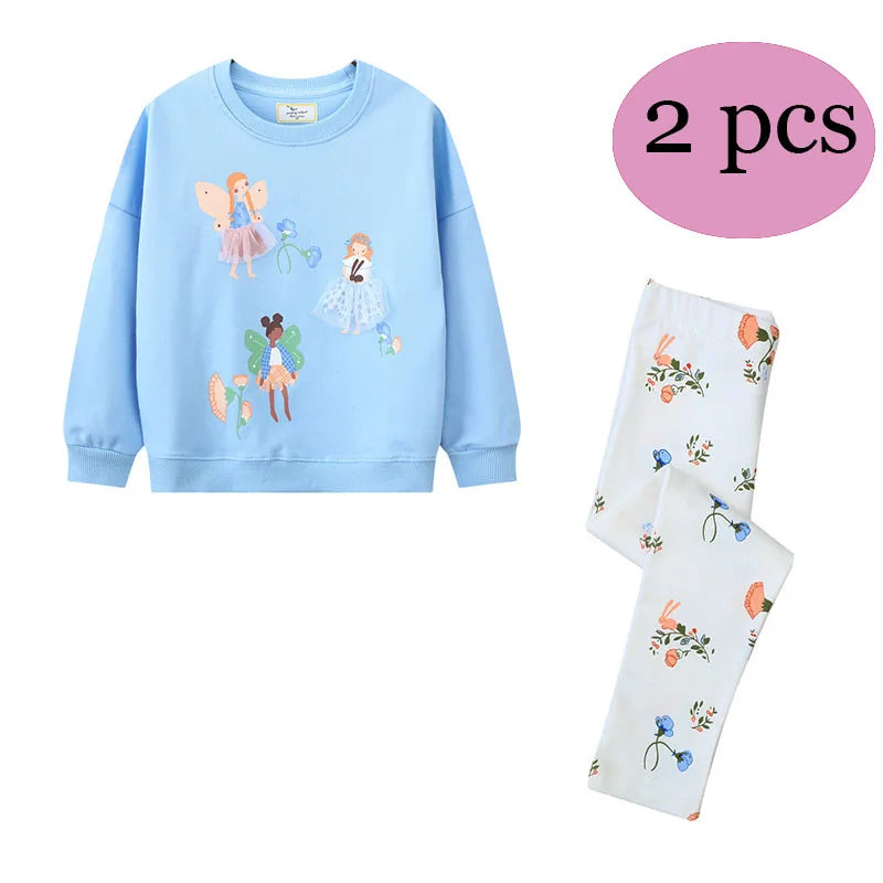 Various Cartoon Print Kids Girls 2 Pcs Clothing Sets