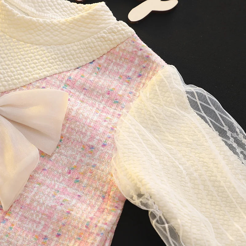 Girls' Long-Sleeved Bow Design Elegant Party Dresses