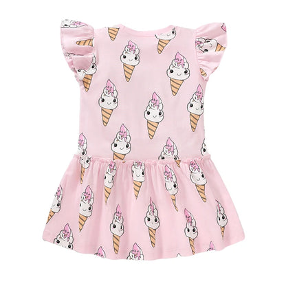 Cartoon Ice Cream Print Little Girls Summer Party Dress childrensterritory