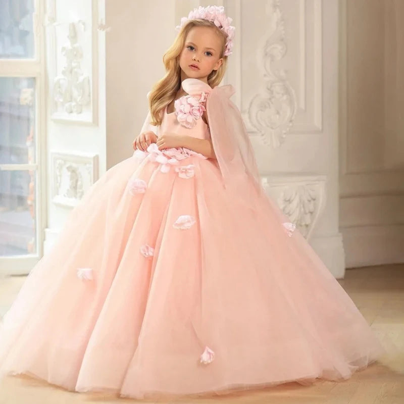 Puffy Sleeveless Pink Flower Girl Dresses for First Communion