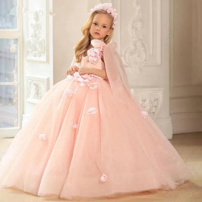Puffy Sleeveless Pink Flower Girl Dresses for First Communion