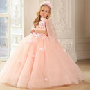 Puffy Sleeveless Pink Flower Girl Dresses for First Communion