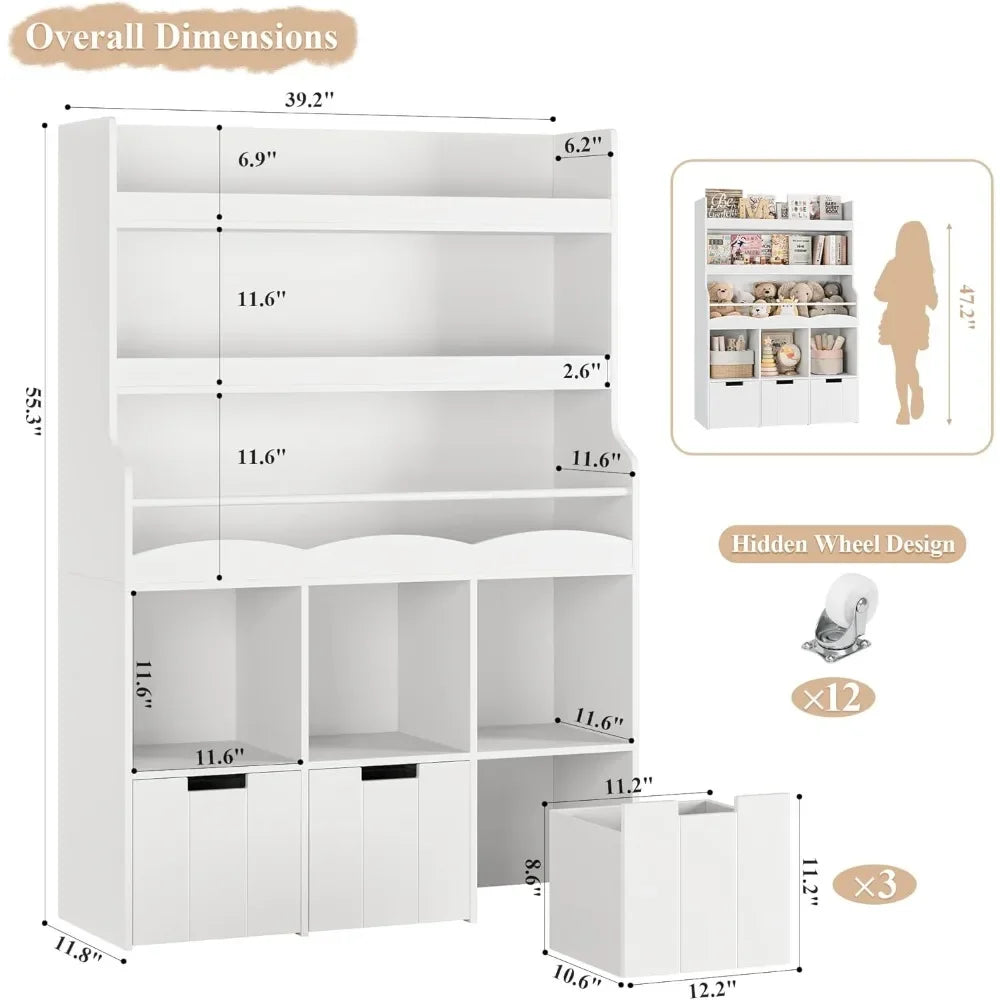 Large 55.3" Wooden Toy Storage Desk and Organizer