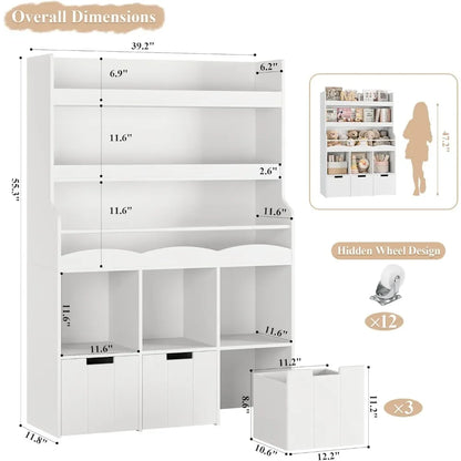 Large 55.3" Wooden Toy Storage Desk and Organizer