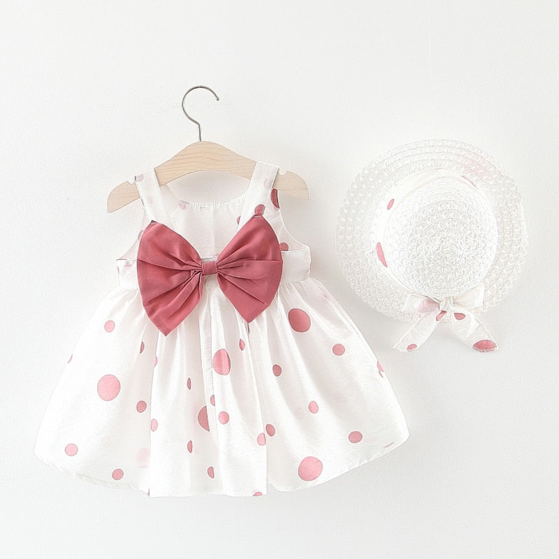 Baby Girl Floral Big Bow Designed Summer Dresses + Sunhat childrensterritory