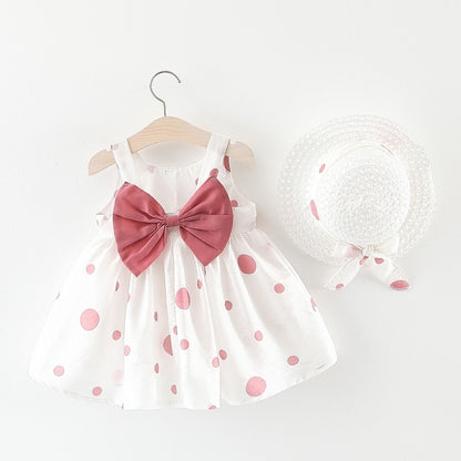 Baby Girl Floral Big Bow Designed Summer Dresses + Sunhat childrensterritory